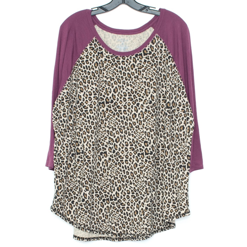 Boutique Plus Womens Tee Leopard Raglan 3X J1